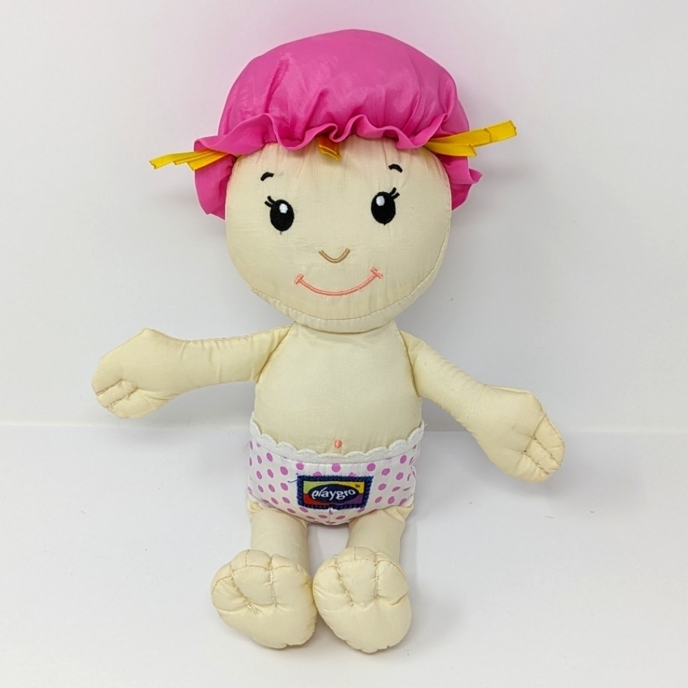 Playgro Bath Doll Plush Shower Cap Pink Diaper